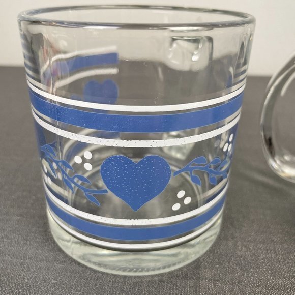 Vintage 90's Set of 2 Country Kitchen Blue Heart‎ Clear Glass Coffee Mugs - Picture 4 of 7